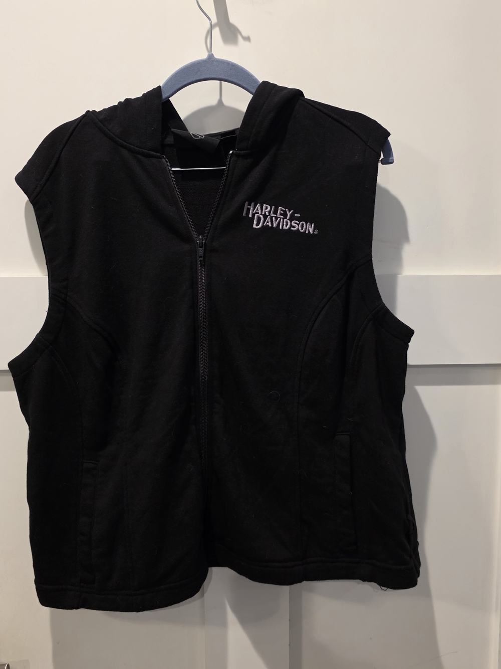 Harley Davidson Vest Womens 1W Black Hooded Full Zip Motorcycle Biker